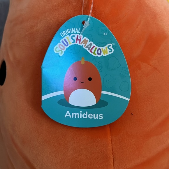 🦖 Squishmallows Amideus the Orange Dinosaur with TYPE 1 DIABETES HTF NWT 14” - Picture 5 of 8